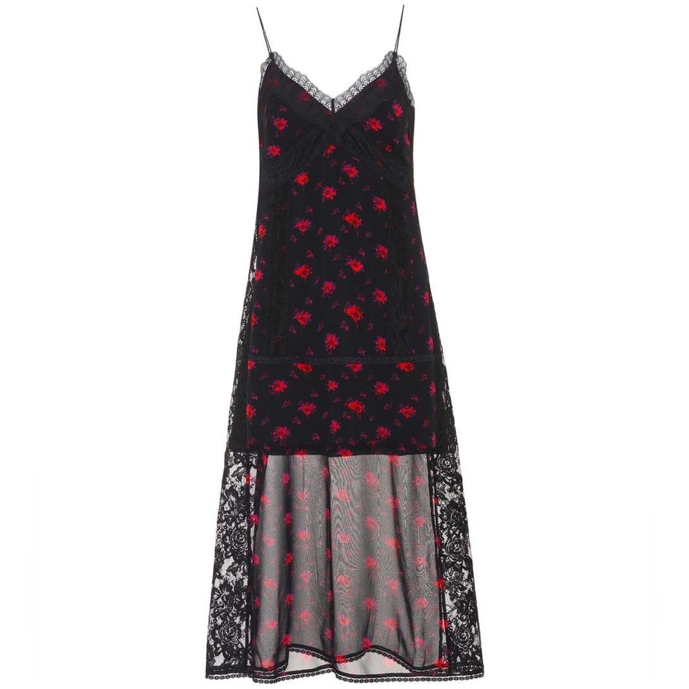 Alexander McQueen-Decon Floral-Print Chiffon Slip Dress w/ Lace